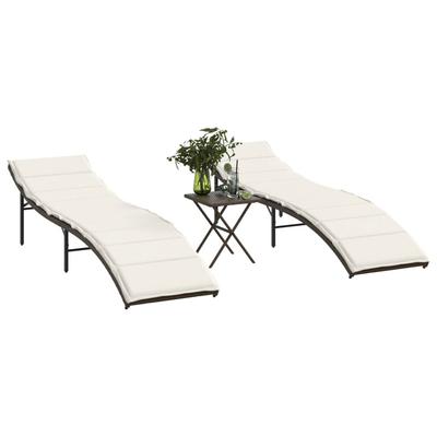 Vidaxl Sun Loungers with Table, 2 Pcs, Brown, Poly Rattan
