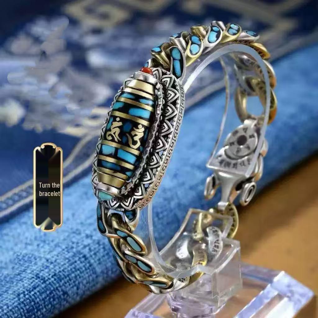 

Мужской модный ретро этнический браслет Дзи: Шестислоговая мантра и дизайн с девятью глазами