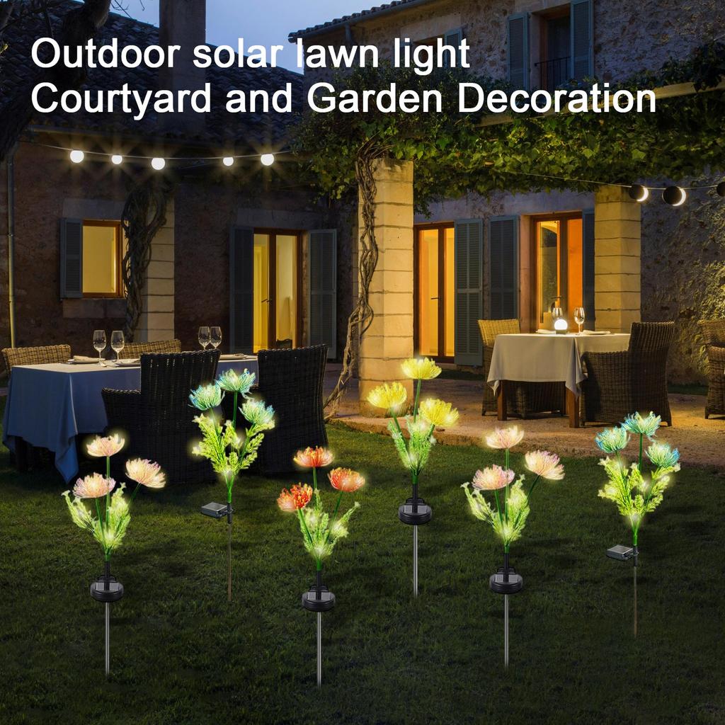Solar Powered Garden Light Outdoor Decorative Lawn Stake with Artificial Flower Design and Stainless Steel Pole for Yard Pathway Lighting