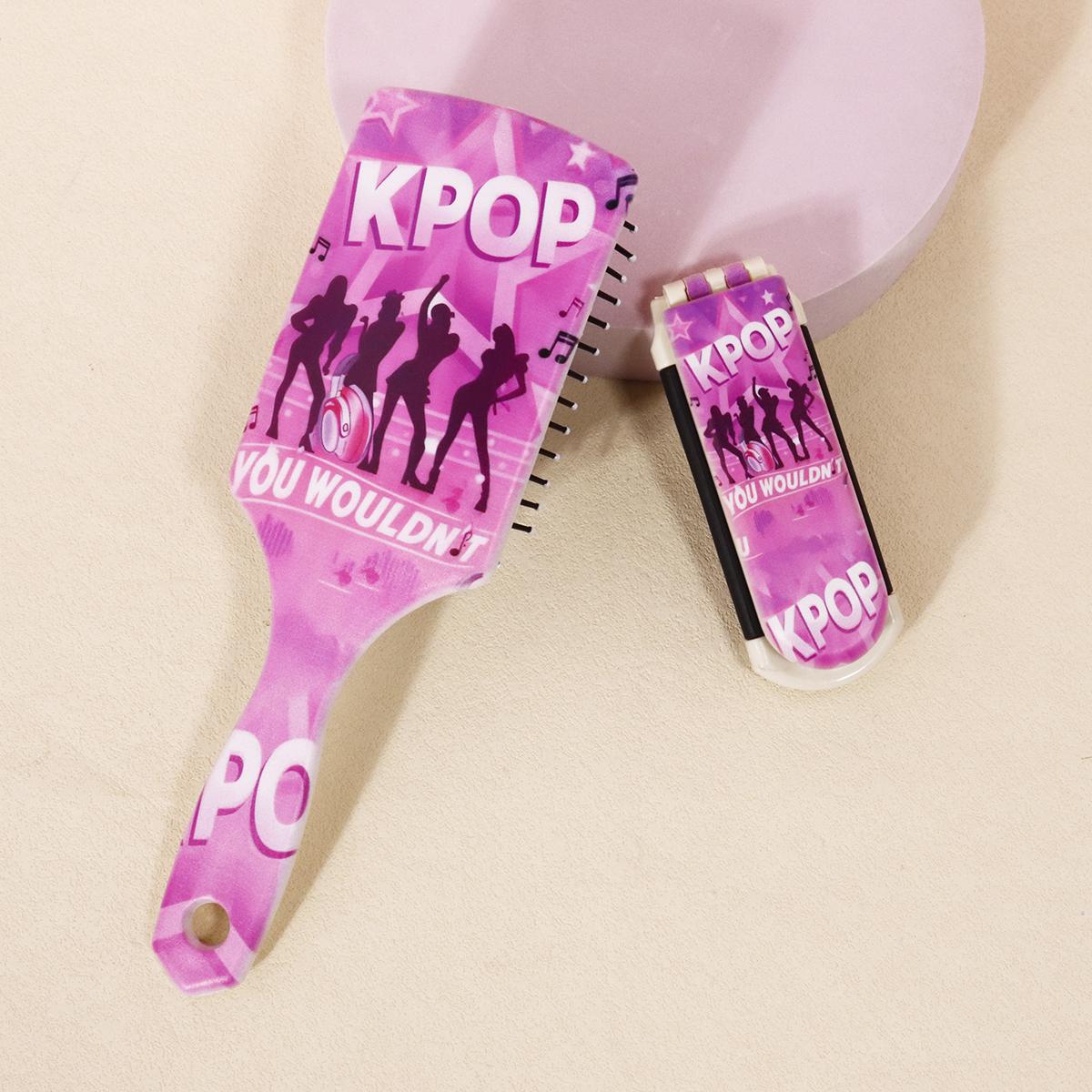2pcs KPOP Women s Pattern Hair Brushes - Air Cushion Comb, Folding Mirror Comb, for K-POP Fans, Special for real hair wigs