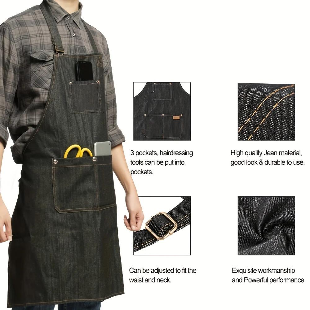 Lightweight Salon Working Clothes with Pockets Barber Cloth Wrap Denim Apron Uniform  Cooking