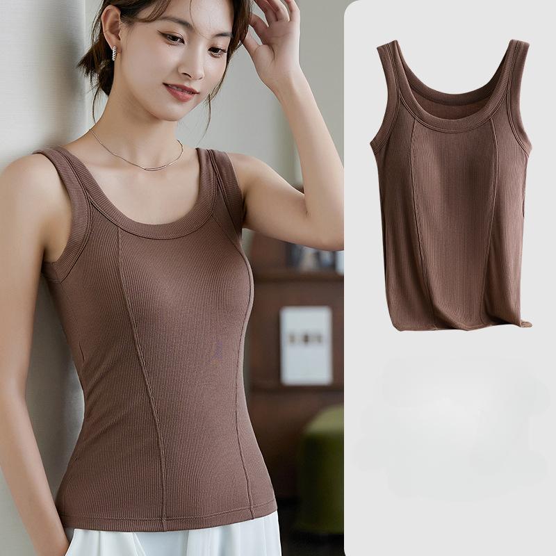 Women's Halter Top with Chest Pads One-piece No-wear Brasleeveless Top with Summer Thin Inside