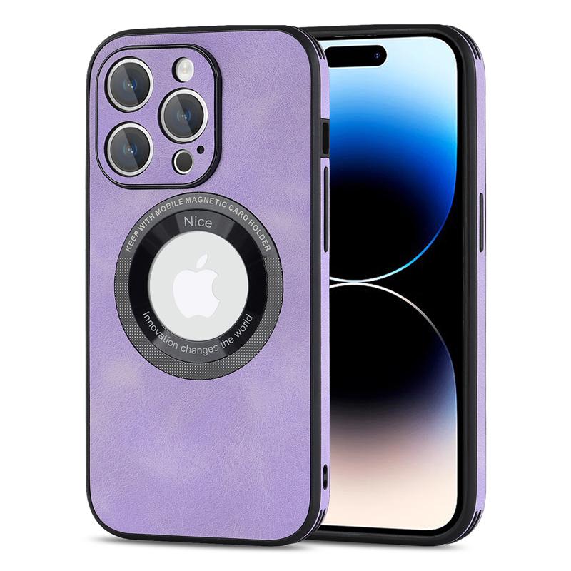 Luxury Sheepskin Leather Logo Hole Magnetic for Magsafe Case for IPhone 14 13 12 11 Pro Plus Max Mini Wireless Charging Cover