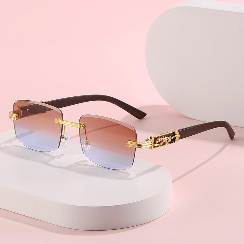 Wood Grain Legs Cheetah Decorative Sunglasses Colorful Retro Frameless Square Leopard Head Metal Sunglasses