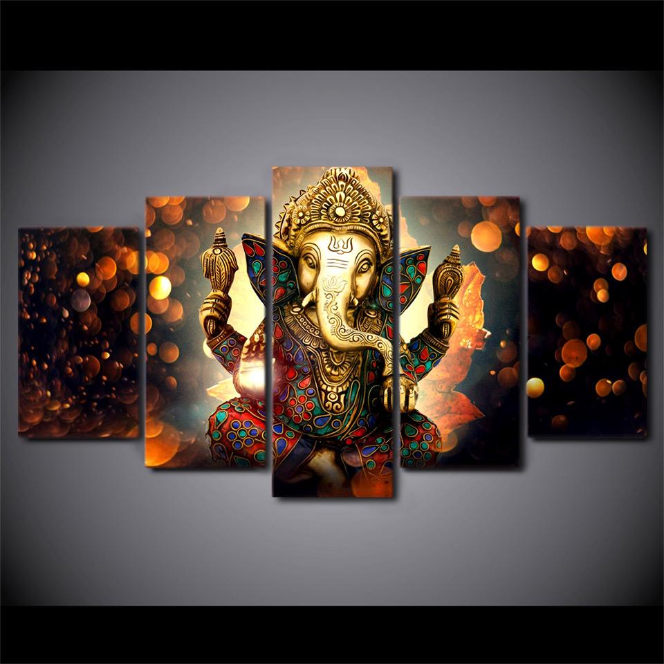 HD tištěné 5dílné plátno umění hinduistický bůh Ganéša sloní malba hinduistický bůh-plátno dropshipping plátno