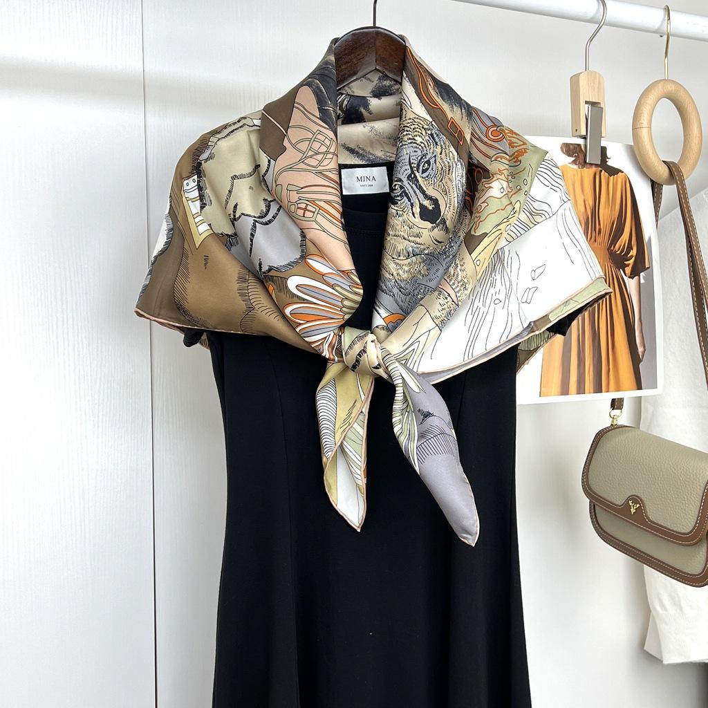 Mulberry Silk Scarf Silk Animal World 90 Spring French Retro Square Scarf Women Sunscreen Shawl Scarf