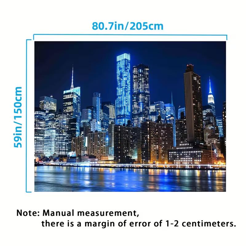 New York Manhattan Night Skyline Tapestry, Aesthetic Wall Hanging for Bedroom & Dorm