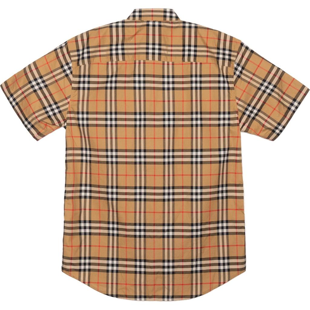 Burberry Men Plaid Patterns Short Sleeves Shirts Yellow 80222651