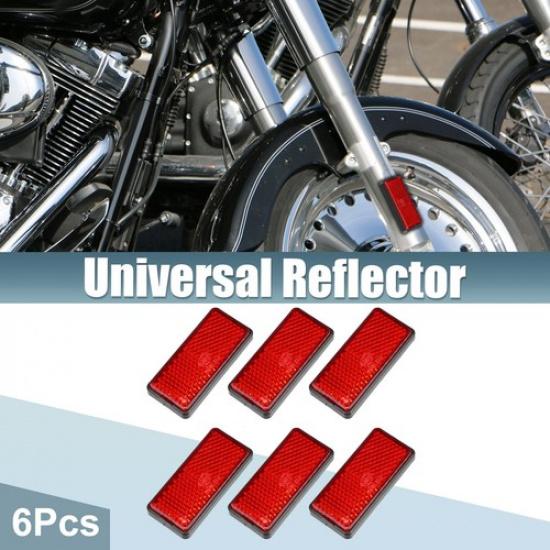 6 Pcs Motorcycle Rectangular Stick-On Safety Spoke Reflective Reflector Red