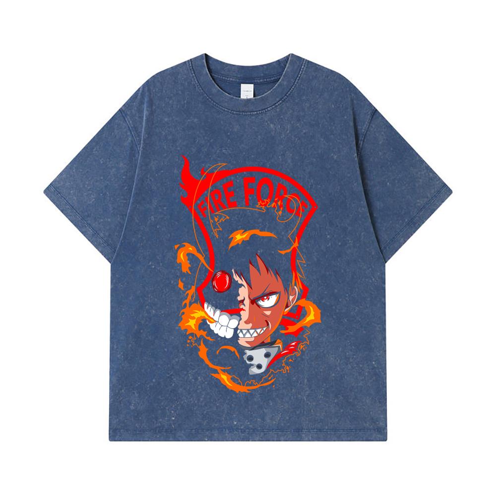 275 GSM Washed T-shirts 100 Cotton Fire Force V1 Shinra Print Unisex Heavy Cotton T Shirt 2XL королевский синий 2200₽