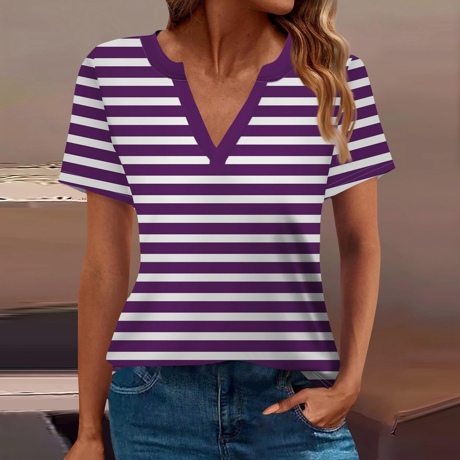 

Женская футболка Футболка с принтом с коротким рукавом Повседневные выходные Мода Базовый топ с V-образным вырезом Обычный топ XXXL фиолетовый
