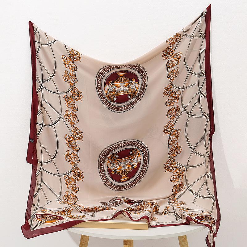 Fashion Belt Chain Printed Silk Scarf Travel Holiday Sun Protection Scarf Air-conditioning Room Decoration Shawl Gift