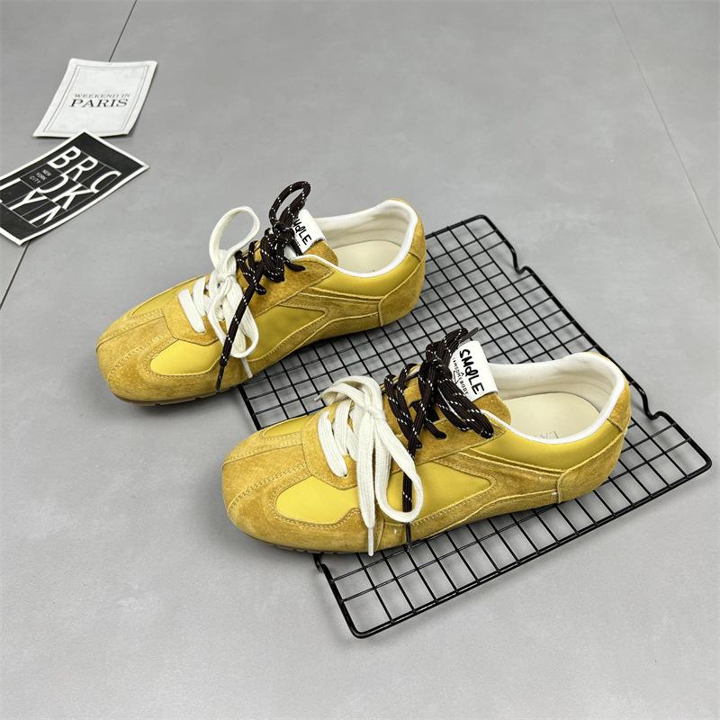 Soft leather version~ flat bottom Dexun shoes women's 2025 spring and summer new double color ribbon inner height increase versatile casual sports sh