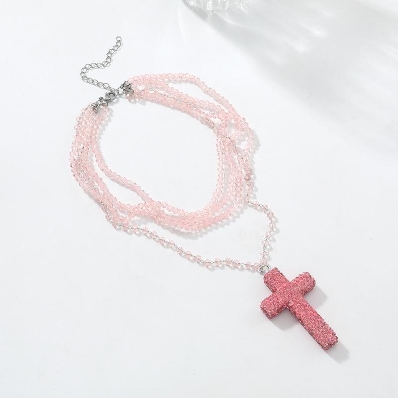 Trendsetting Beaded Crucifix Necklace For Women Adjustable Length Clavicle Chain Suitable For Everyday Styling