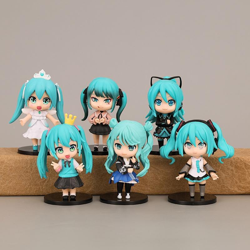 6pcs/set Anime new hatsune miku figure mini character ornaments kawai hatsune table decoration for home adult toy child gifts