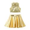 Girls Metallic Sleeveless Turtleneck Top Flared Pleated A-Line Mini Skort Skirt Casual Outfit