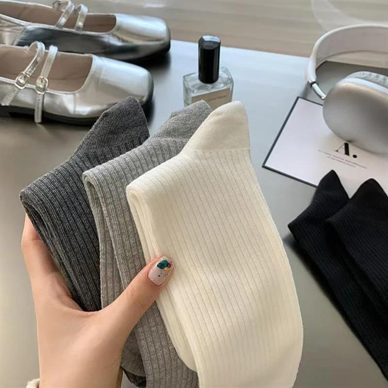 4/8 Pairs Women Mid To Small Leg Socks Knee High Socks Socks Black White Gray Summer Thin Sweet Style Transparent Stacked Socks