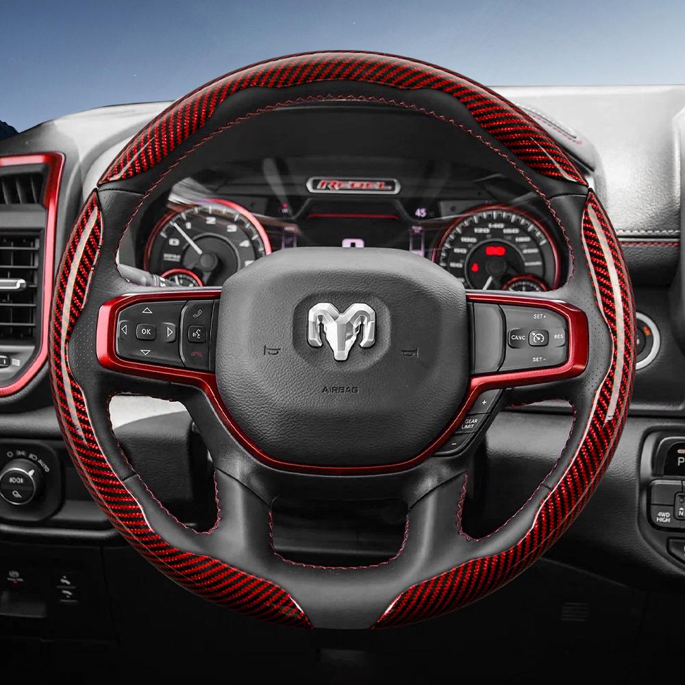 Suitable for Ram Carbon Fiber Texture Steering Wheel Cover with Segmented Quick-Release Design, Durable, for Pickup Promaster Rampage 1500 2500 3500 4