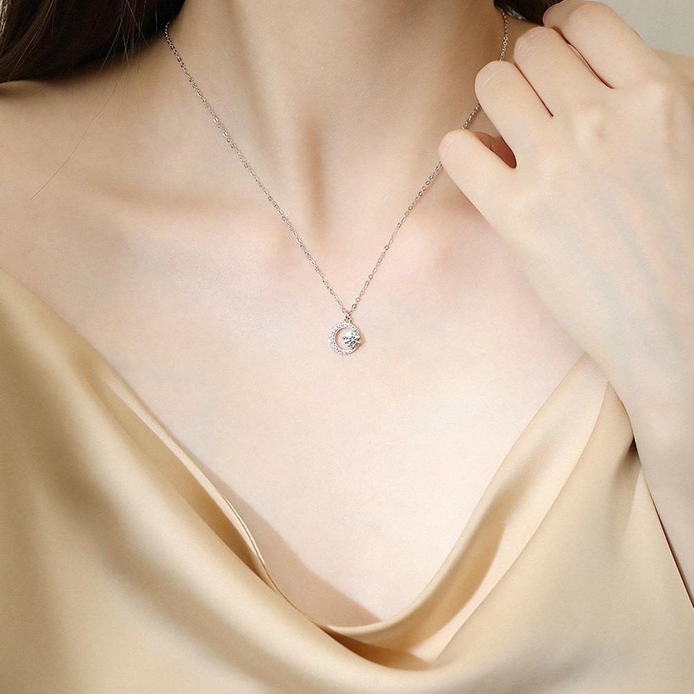 Moon Necklace Women'S 925 Sterling Silver Simple Niche Versatile Premium Temperament Clavicle Chain Light Luxury Silver Jewelry