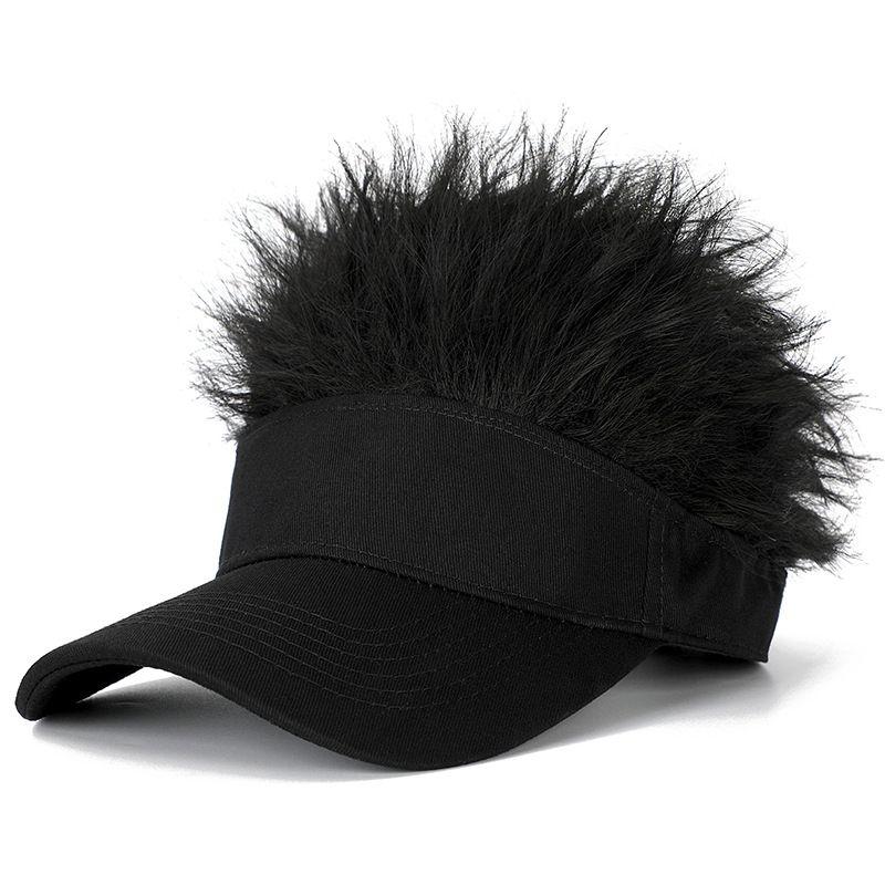 

Top Empty Cap Short Hair Long Tongue Hat Men s Summer Wig Summer Men Summer New Bald Golden Breathable Black hat + Nature Black