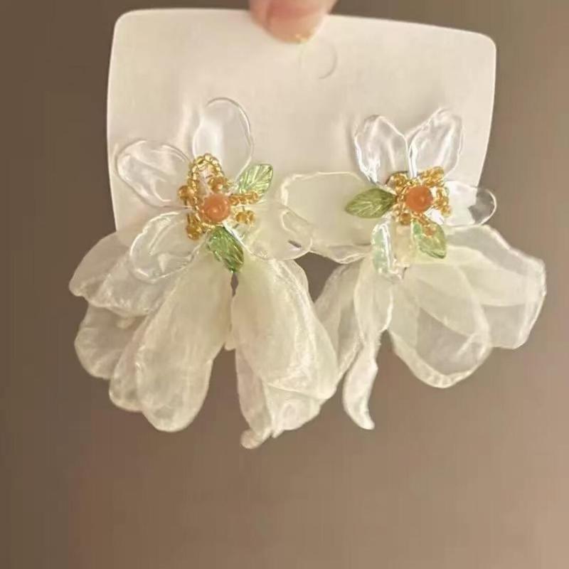 

Винтажные серьги с длинной кисточкой в виде цветка для женщин, милые шифоновые серьги-подвески с темпераментом, для вечеринки, свадьбы, пляжа белый