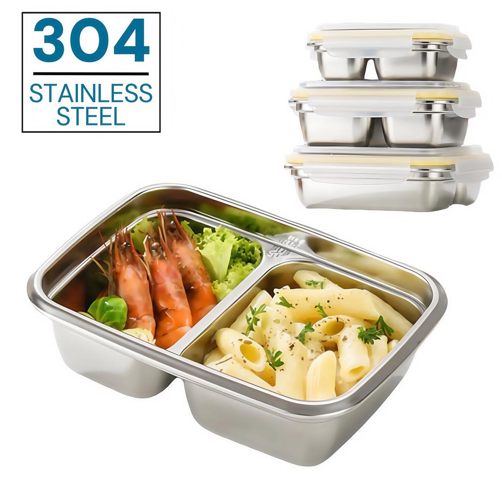 304 Stainless Steel Bento Lunch Box for Kids and Adults, Leak-Proof Lunchbox, Food Meal Prep Storage Container Dishwasher Safe