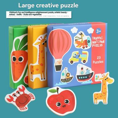 Crianças quebra-cabeça de madeira jogo de quebra-cabeça correspondência bebê aprendizagem precoce cognição animal fruta tráfego brinquedos educativos para crianças presentes