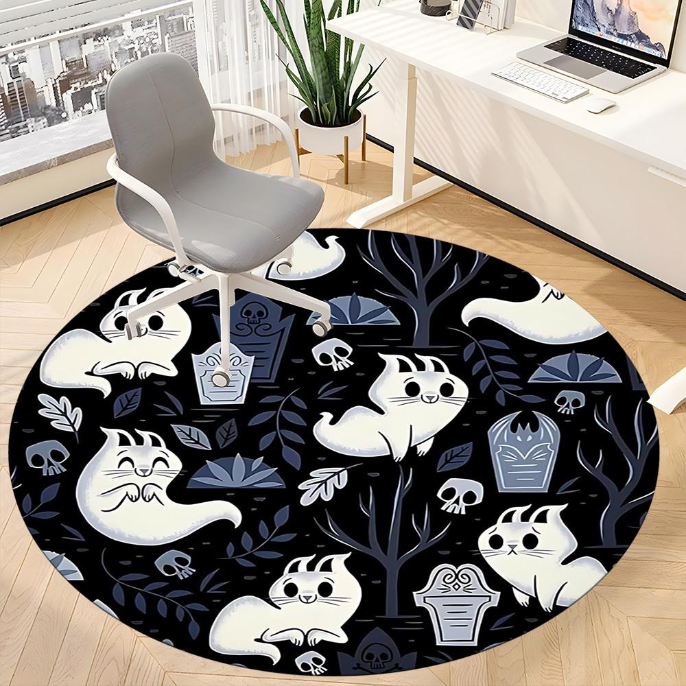 1PC Ghost Cats Office Round Area Rug, Mat Suitable For Office, Under Office Chairs Bedroom Living Room Home Decor, Room Deco