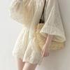 Women's Chiffon Embroidered Sun Protection Shirt & Shorts Set - Summer Relaxed Style