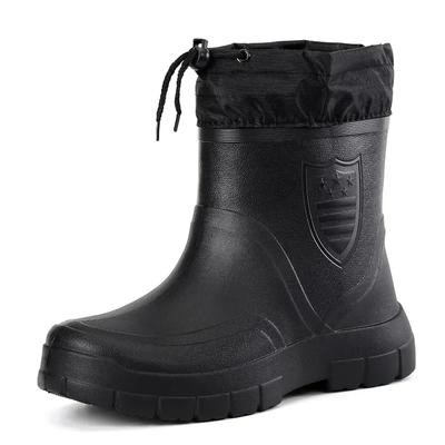 Winter Winddichte Baumwolle Regenstiefel Herren Warm Leichte Knöchel Regenstiefel Mode Schwarz Slipper Regenschuhe Herren Wasserdicht Arbeitsstiefel 2025
