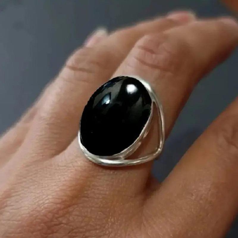 

Classic Promise Ring Set with Gemstone Egg Shape Black Stone Turquoise Jewelry 7 чорний
