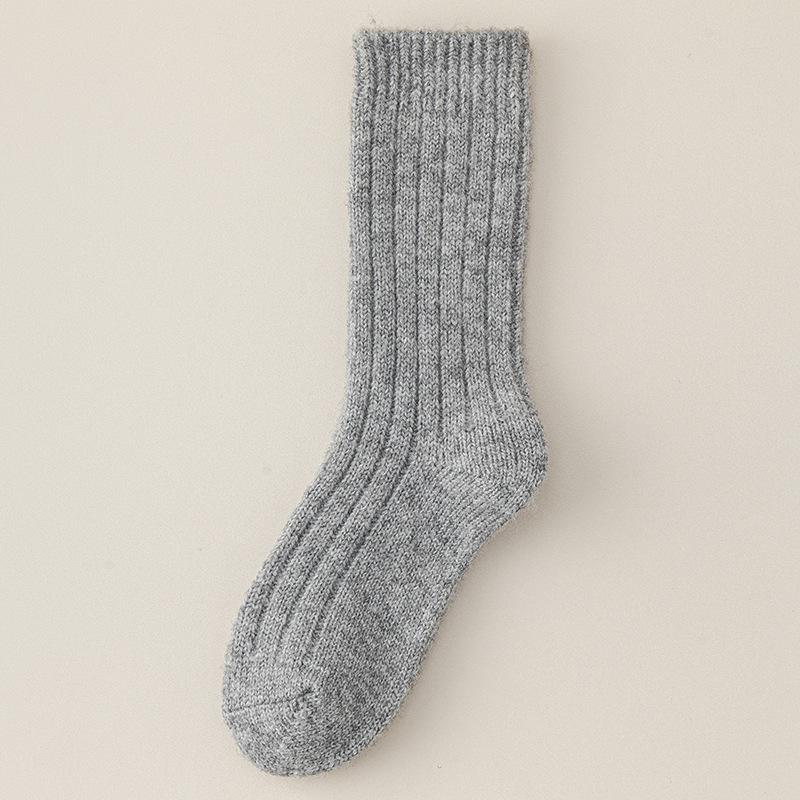 Japanese Style Women's Mid-Calf Wool Cashmere Socks, Warm Autumn/Winter, Velvet, Thick, Versatile, Solid Color, Retro, Loosely Knitted.