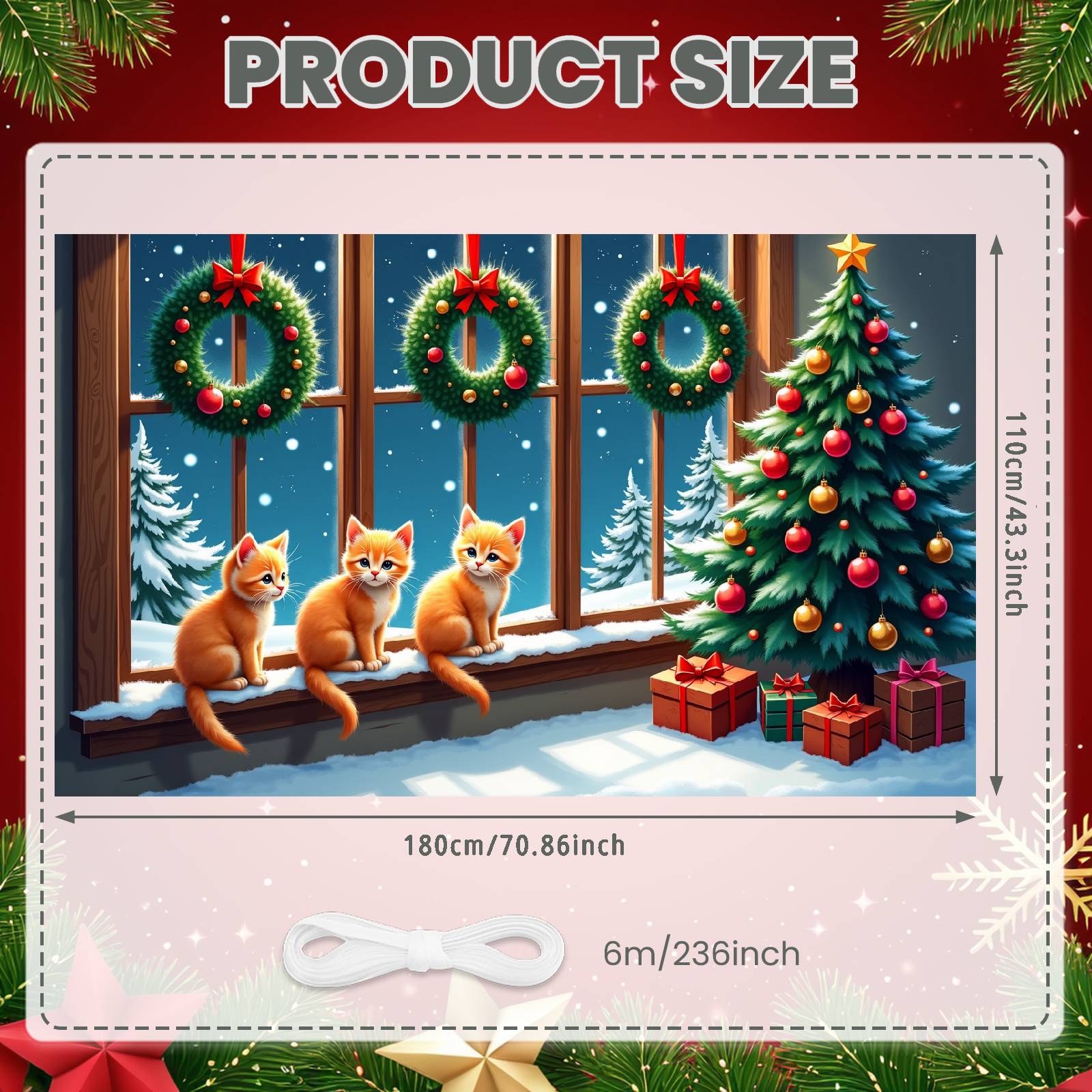 

Winter Banner Green Wreath Christmas Backdrop Holiday Display Red Baubles Festive Banner For Family Party Home Decor Indoor