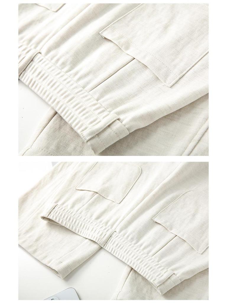 White Linen Loose-Fit Old Money Style Women’s Elastic Waist Wide-Leg Trousers, Casual Spring 2026 Collection