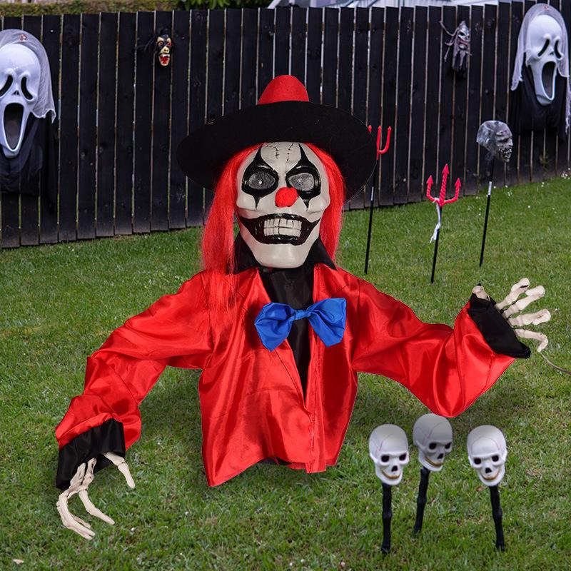 Screaming LED Clown Ground Stake Halloween Motion Activated Animatronic Yard Prop Weatherproof Terror Decoration Instant Setup
