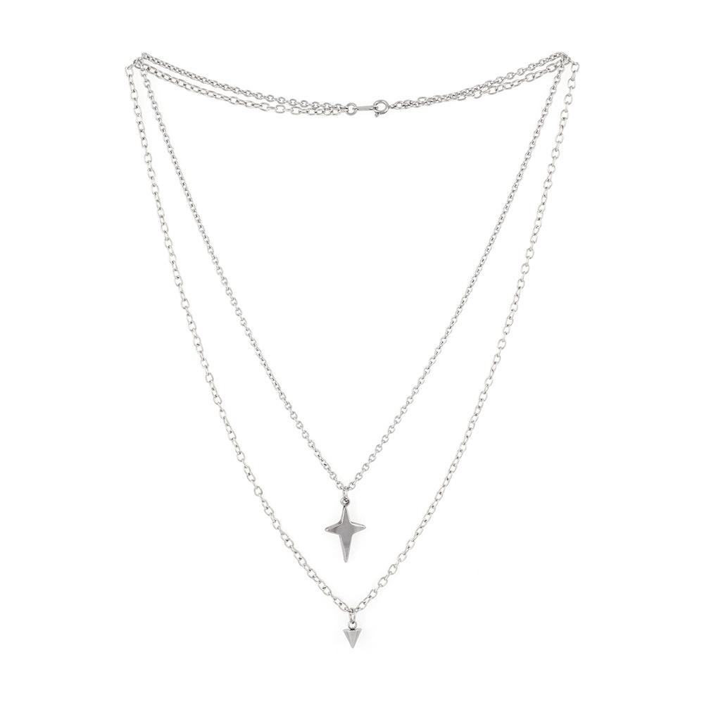 Jbans Classic Double Star Pendant Surgical Steel Chain Necklace (J2302-An111_Sv)