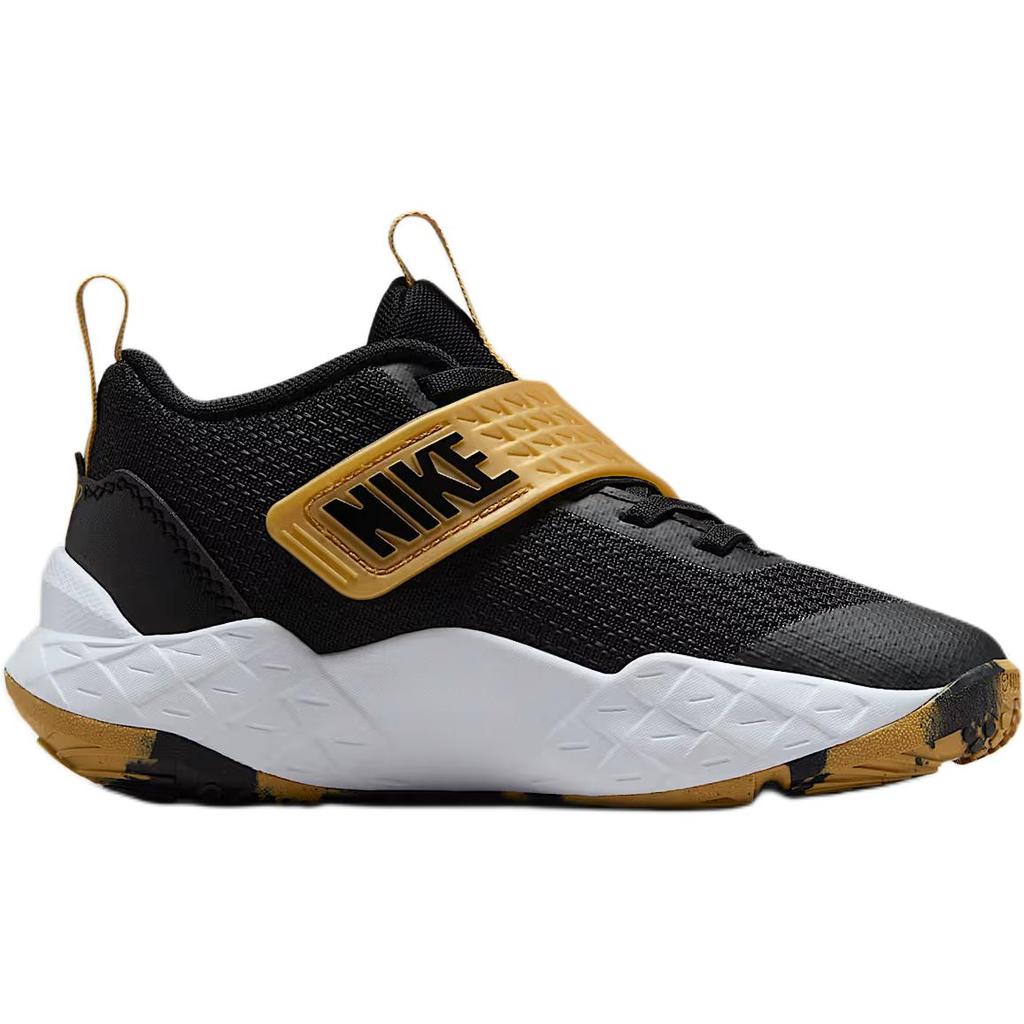 Nike Team Hustle D12 PS Schwarz Metallic Gold Kinder Sneaker Weiß HF6280-003