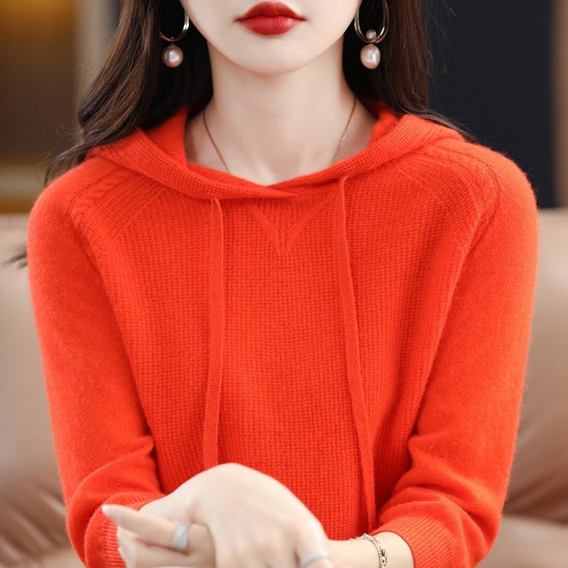 Slim Knitted Hooded Sweaters for Women Classic Solid Knitted Pullover Oversized Fall Winter Casual Knitwear All Match Sweatshirt