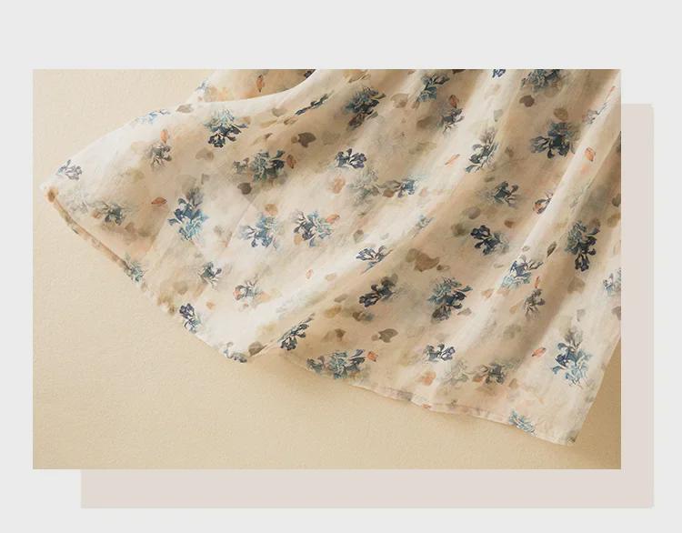 Sommerliches Ramie-Leinenhemd mit Blumenmuster und Ohrkragen