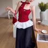Damen Rotes Polka Dot Ballett-Stil Schleifen-Camisole mit Rüschenbandbesatz