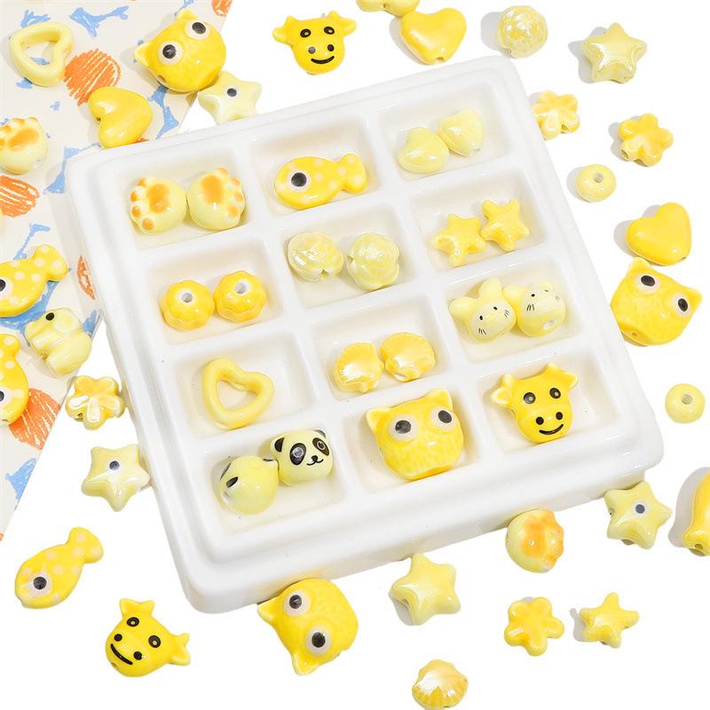Yellow Hand-Painted Ceramic Cartoon Beads for DIY Bracelets, Necklaces, and Phone Chains