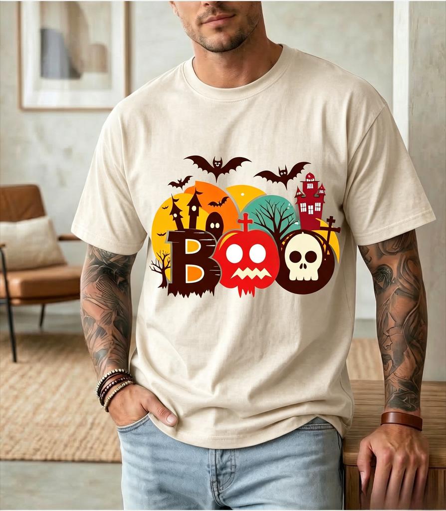 Halloween Ghost Witch Hat Pumpkin Tshirt Spooky Bats Haunted House Boo Soft And Comfortable Classic Fashion Highquality