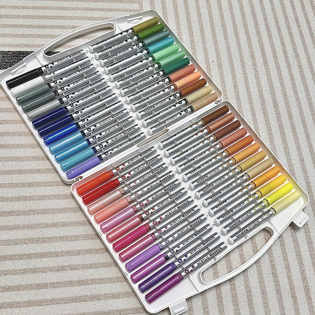 48 Colors Straight Liquid Acrylic Paint Marker Pens with Soft Brush Tip - Non-bleeding, Layerable, for Fabric, Canvas, Rock