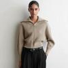 Women's 100% Wool Cardigan Sweater with Lapels and Double Zipper - Solid Color, Loose Fit, High Quality Outerwear