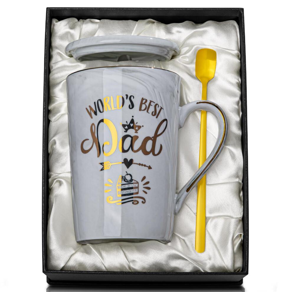 Birthday Gifts for Dad from Daughter Son - World's Best Dad - Daddy Mug with Gold Print, Funny Fathers Day Presents, 14Oz Grey Ceramic Gold Print