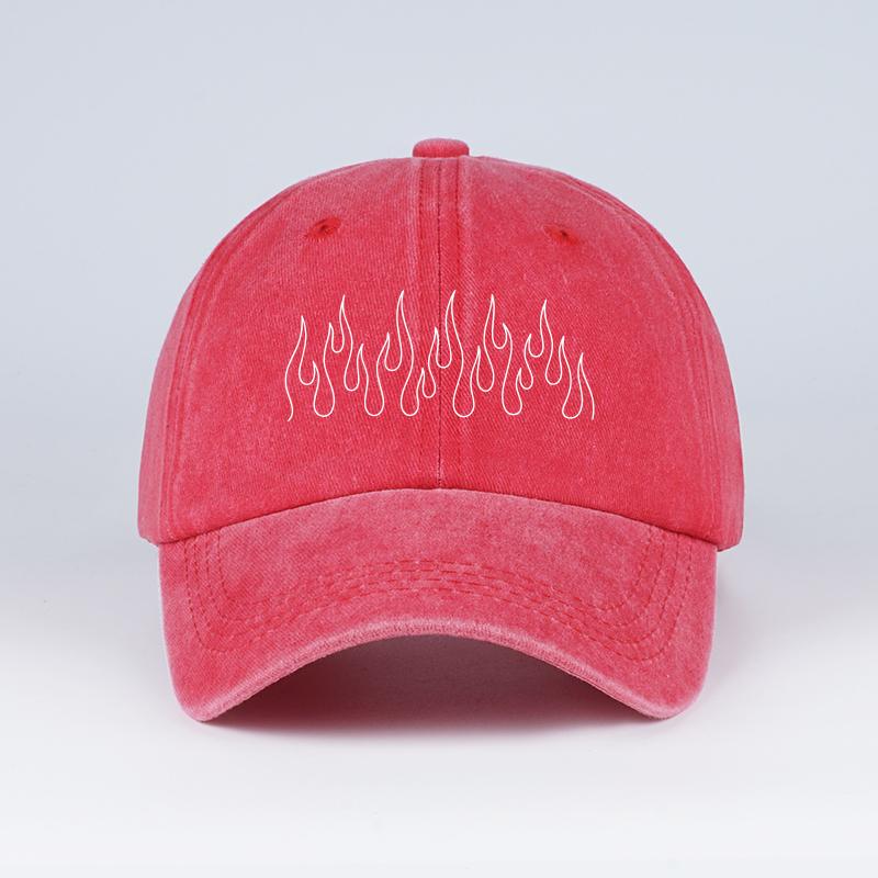 

Flame-Printed Washed Baseball Cap Soft, Comfortable, Breathable, Adjustable Trendy Retro Minimalist Style Unisex Daily Commute,