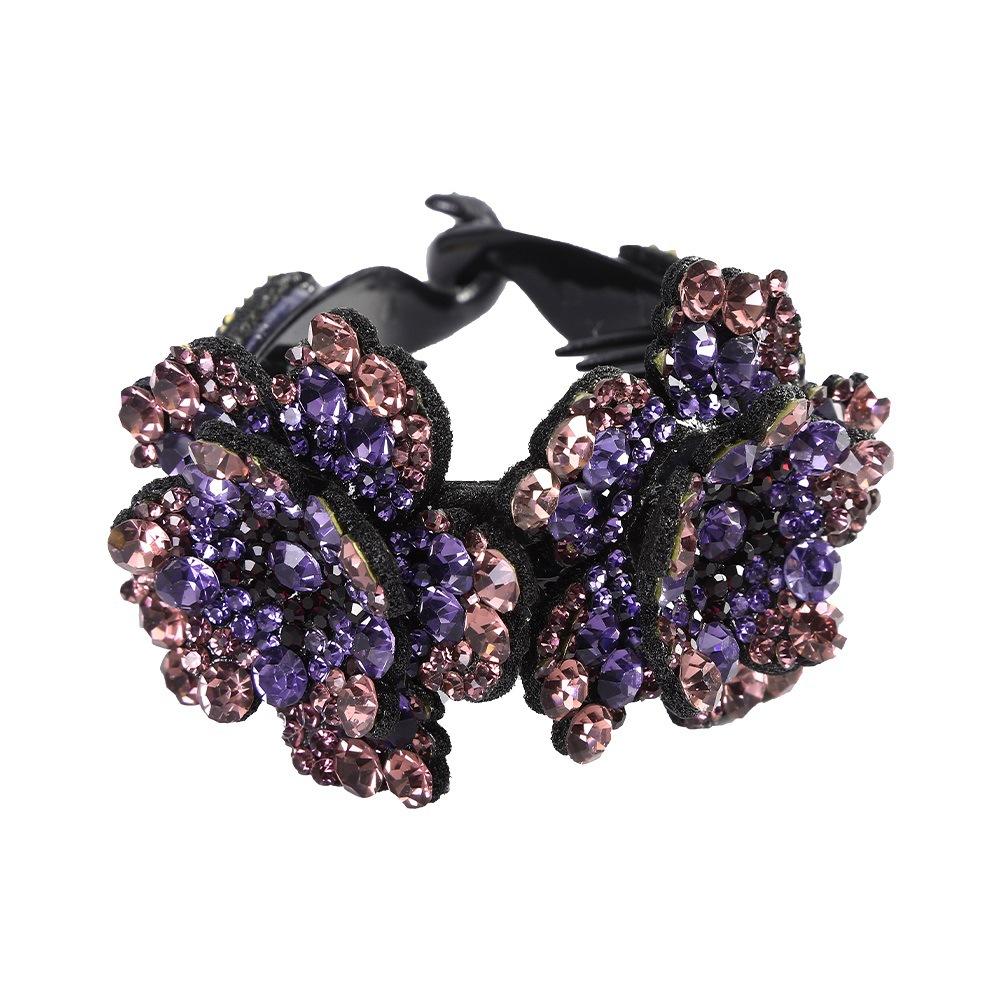 Women's Vintage Bun Maker Hair Clip Rhinestone Flower Ponytail Buckle Elegant Round Chignon Headpiece for Weddings and Parties