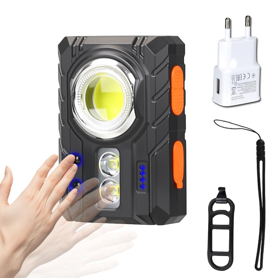 Intelligent EDC Flashlight Type-C Rechargeable Magnet Work Light with Hat Clip Warning Light Outdoor Camping Running Lighting