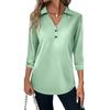 Women's Fashion Casual Lapel Short 3/4 Sleeve Solid Color Shirt Women's V-Neck Button Tops