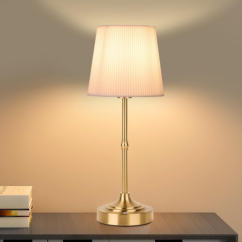 Fabric Shade Cordless LED Desk Lamp with Dimmer, Built-in Rechargeable Battery, 3-Level Brightness, Bedside Night Lamp,Patio Table Lamp, Ambient